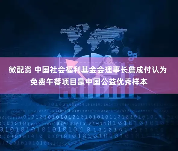 微配资 中国社会福利基金会理事长詹成付认为 免费午餐项目是中国公益优秀样本